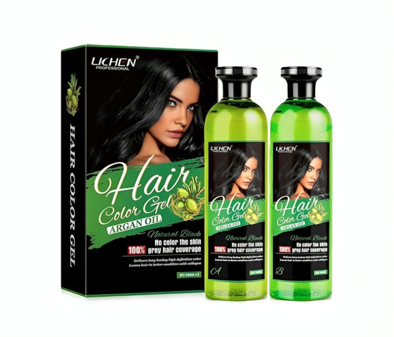 عرض قطعتين من جل صبغة الشعر الأسود العضوي بزيت الأرغان