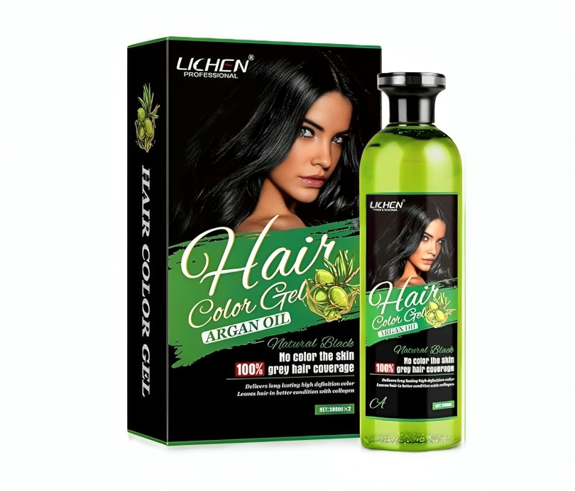 عرض قطعتين من جل صبغة الشعر الأسود العضوي بزيت الأرغان