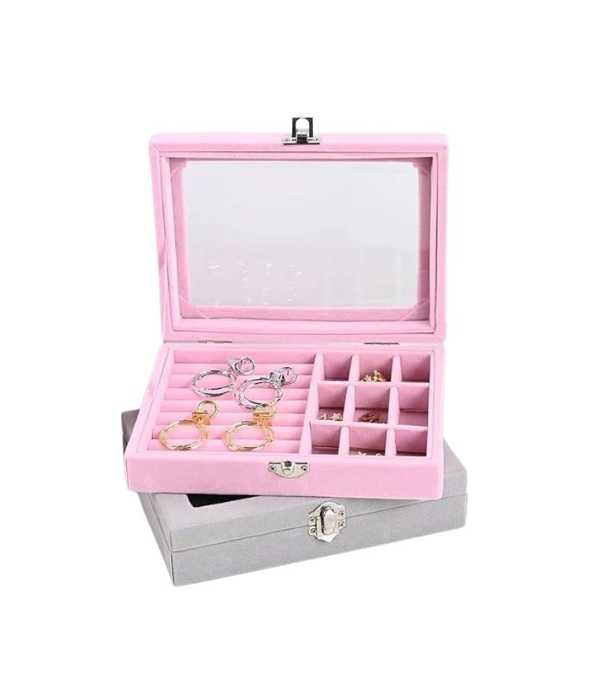 صندوق مجوهرات مخملي أنيق متعدد الأقسام