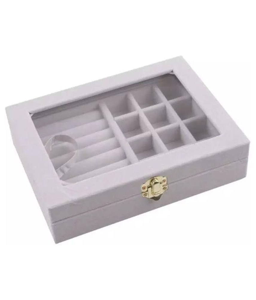 صندوق مجوهرات مخملي أنيق متعدد الأقسام