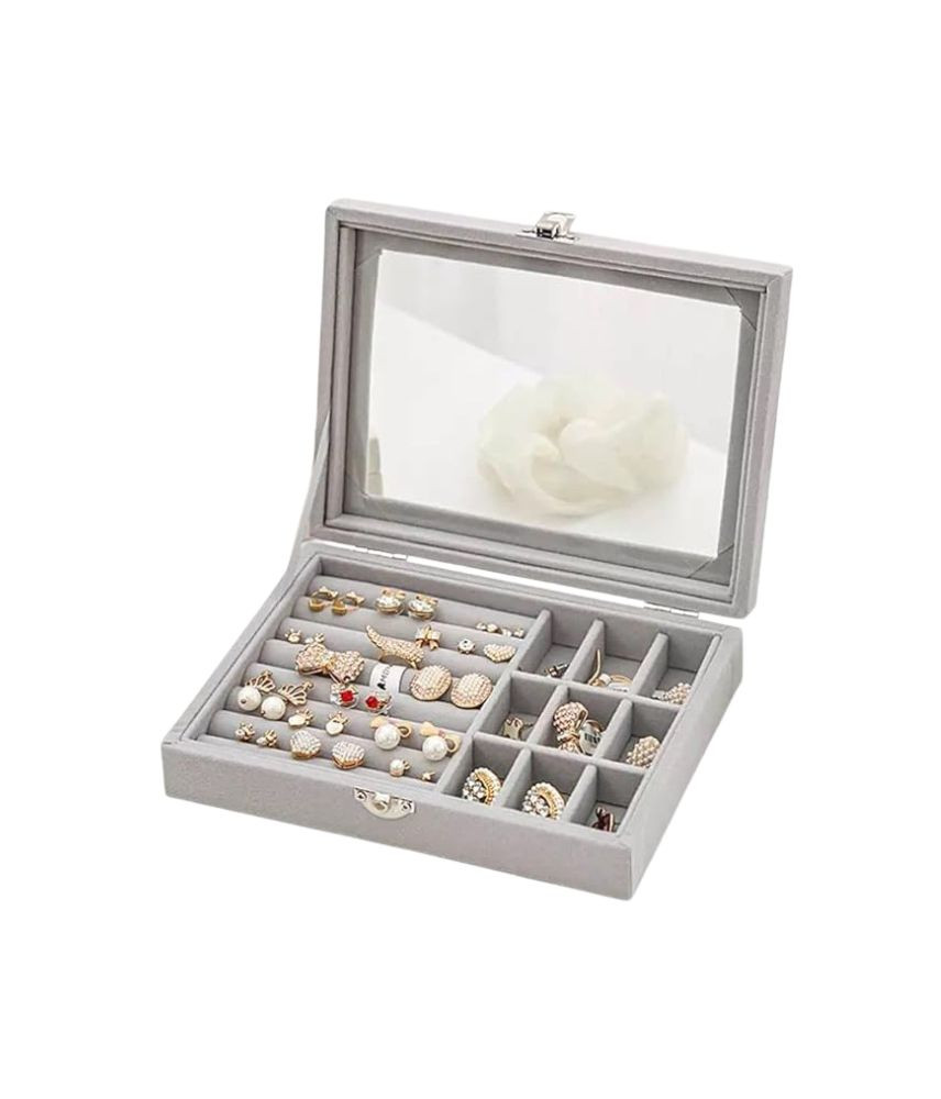 صندوق مجوهرات مخملي أنيق متعدد الأقسام