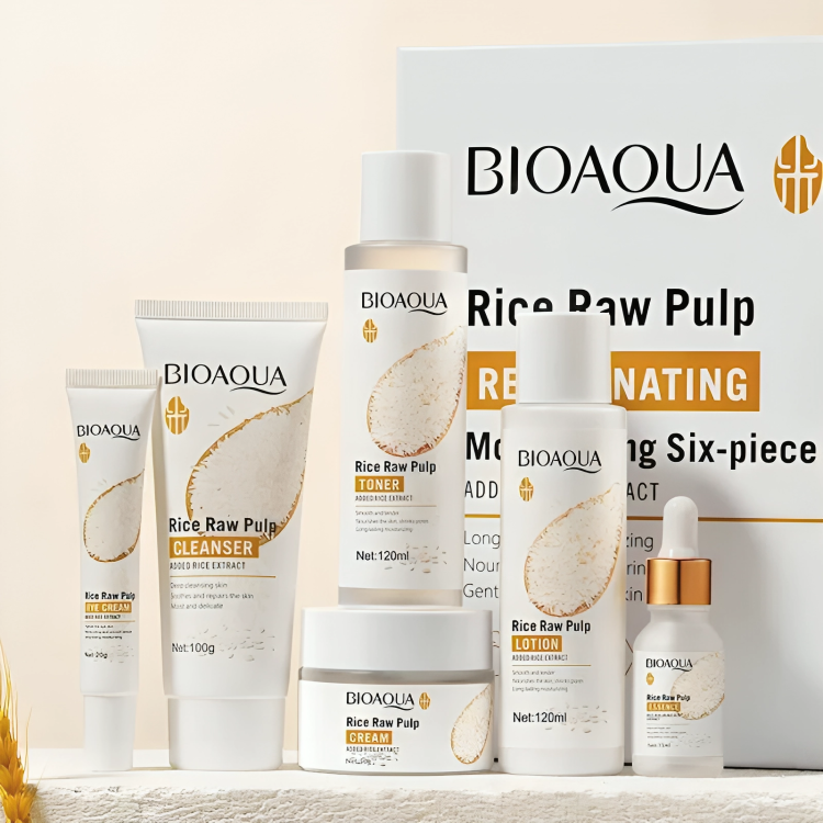مجموعة منتجات العناية بالبشرة من لب الأرز الخام