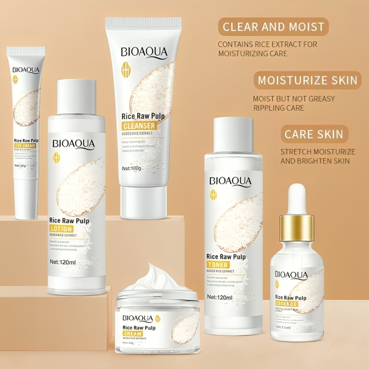 مجموعة منتجات العناية بالبشرة من لب الأرز الخام