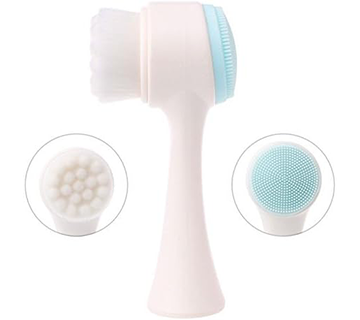 فرشاة تنظيف الوجه المزدوجة 1 قطعة من فرشاة الوجه اليدوية الزرقاء بشعيرات ناعمة وفرشاة تنظيف من السيليكون