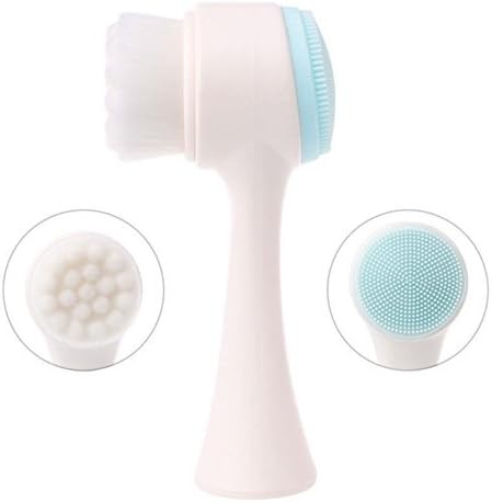 فرشاة تنظيف الوجه المزدوجة 1 قطعة من فرشاة الوجه اليدوية الزرقاء بشعيرات ناعمة وفرشاة تنظيف من السيليكون