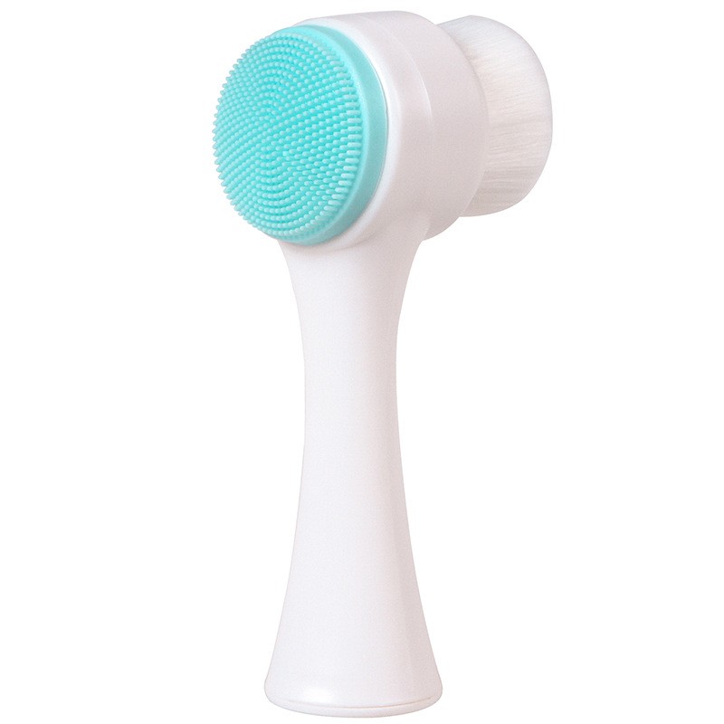 فرشاة تنظيف الوجه المزدوجة 1 قطعة من فرشاة الوجه اليدوية الزرقاء بشعيرات ناعمة وفرشاة تنظيف من السيليكون